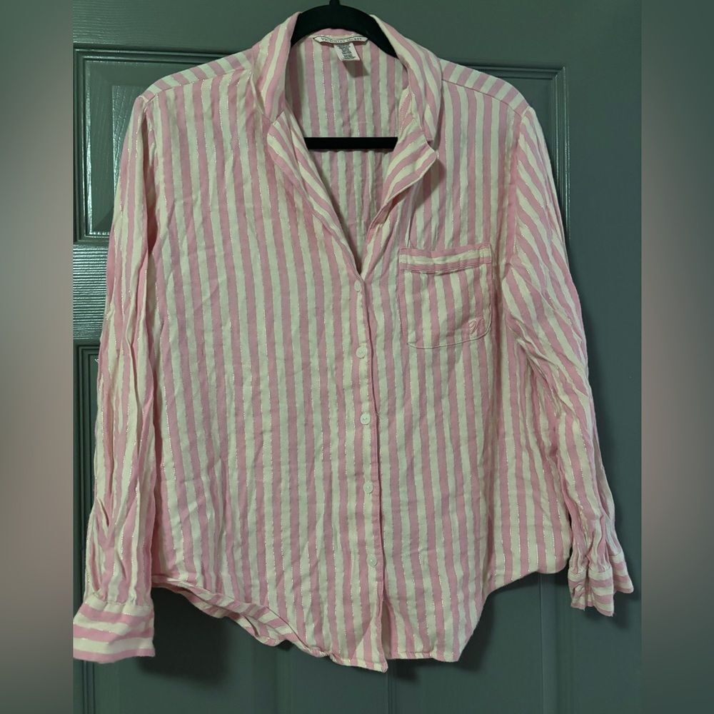 Victoria's Secret Pajama Set cotton blend pink white stripe size small